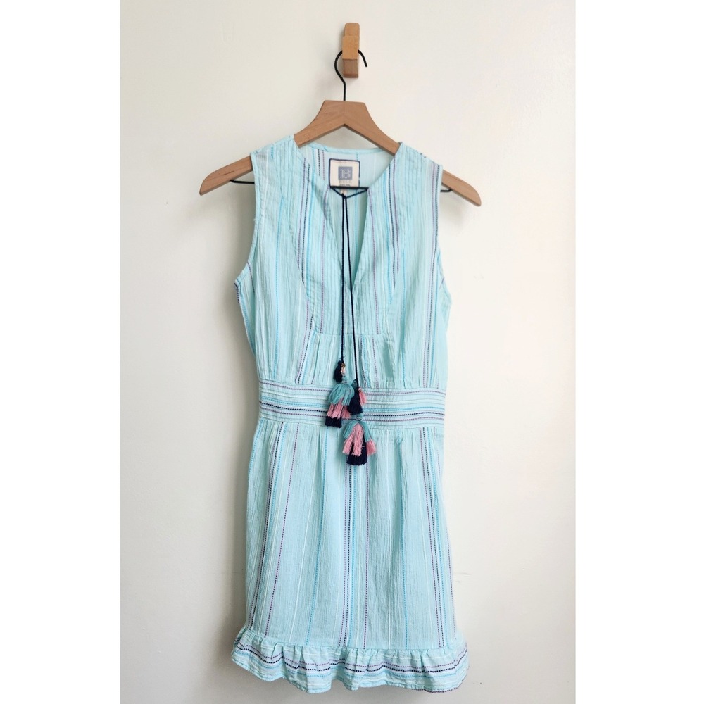 Bell By Alicia Bell Womens Cotton Tassel Ruffle Mini Dress Small Blue Striped